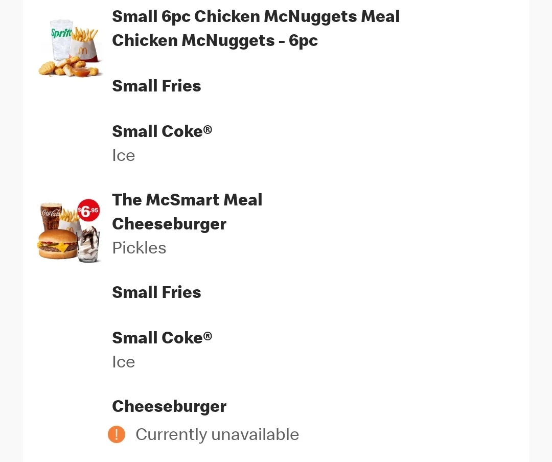 Menu, McDonald's Sale