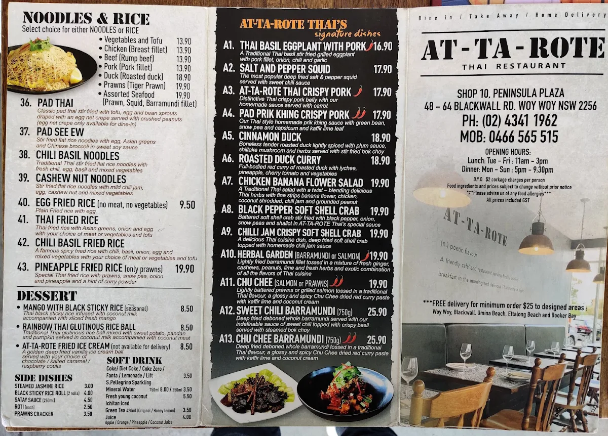 Menu, At-Ta-Rote Thai