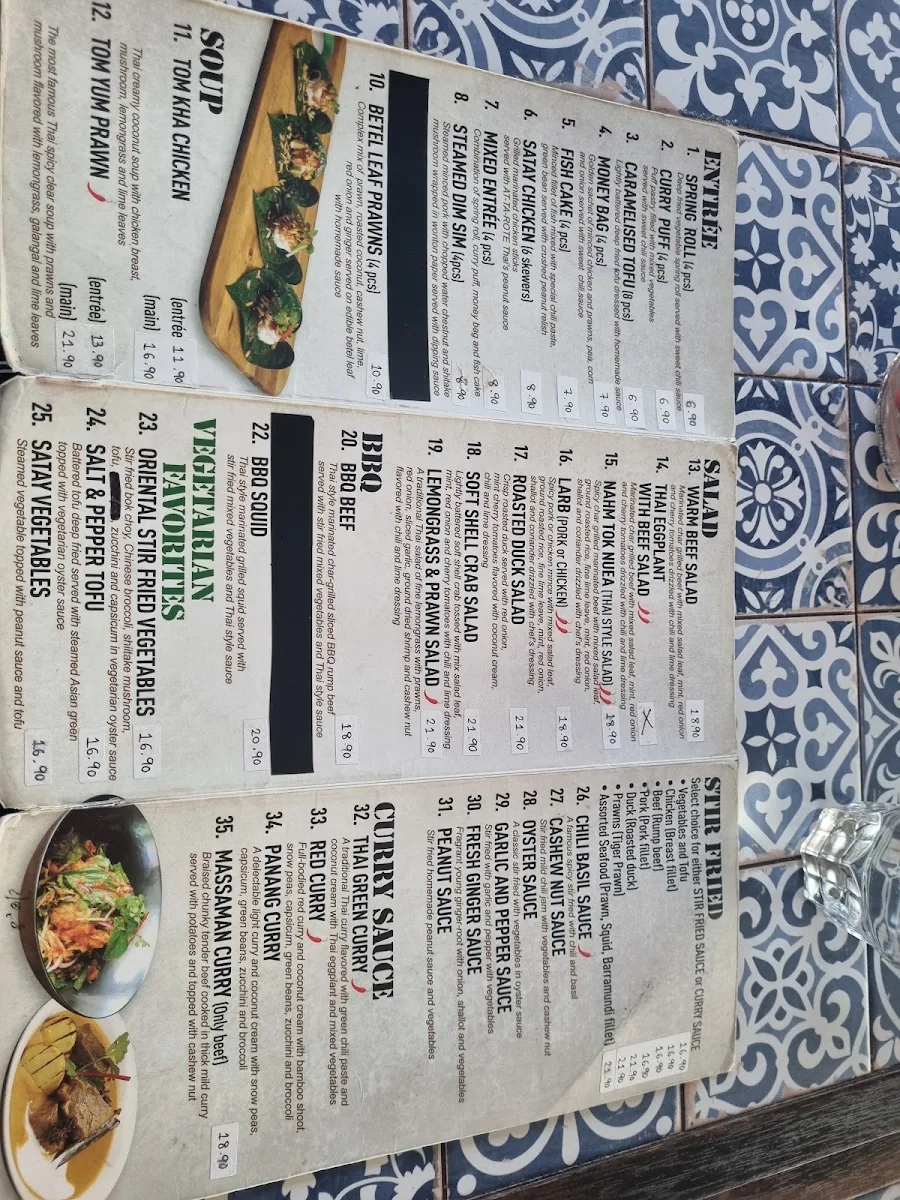 Menu, At-Ta-Rote Thai