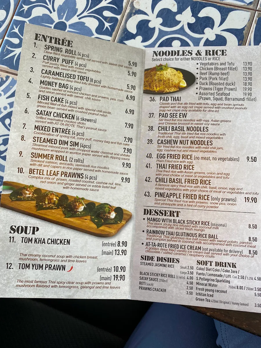 Menu, At-Ta-Rote Thai