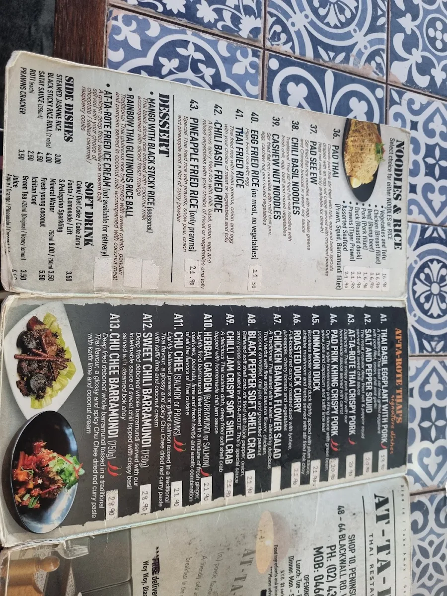 Menu, At-Ta-Rote Thai