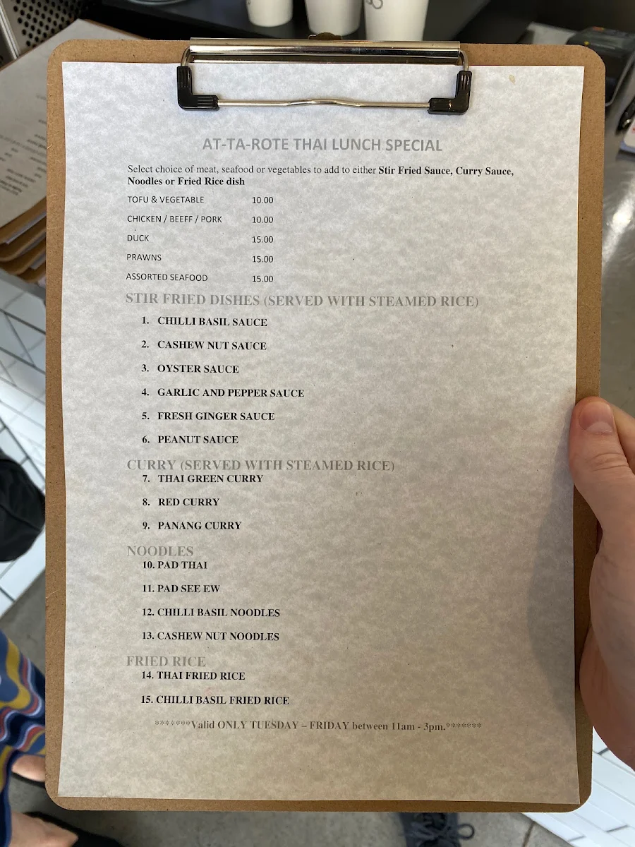 Menu, At-Ta-Rote Thai