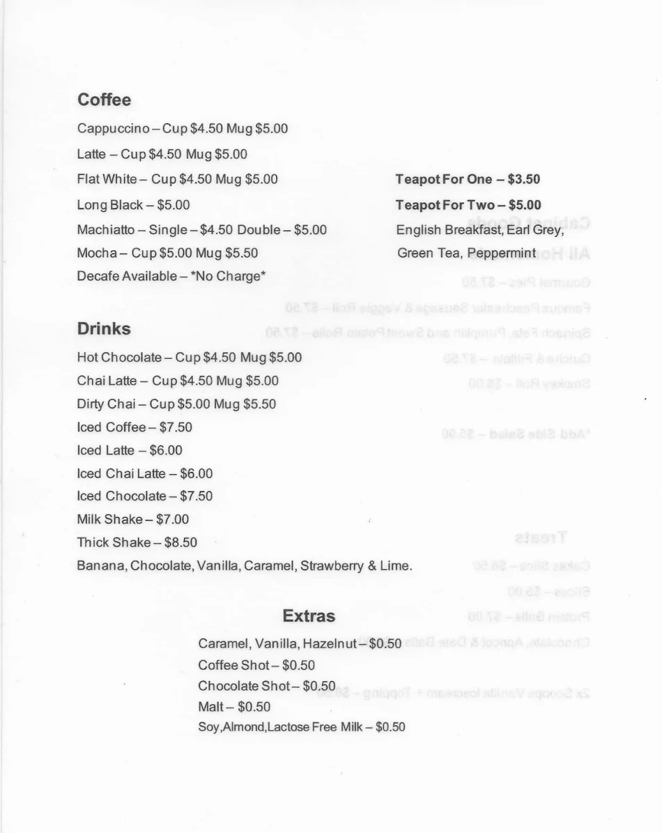 Menu, The Peachester Cafe Bakery