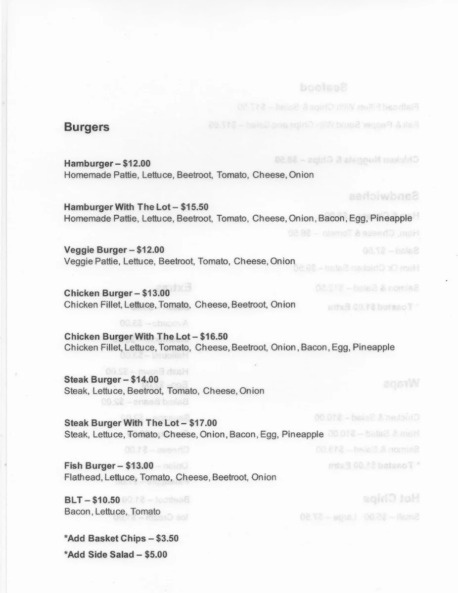 Menu, The Peachester Cafe Bakery