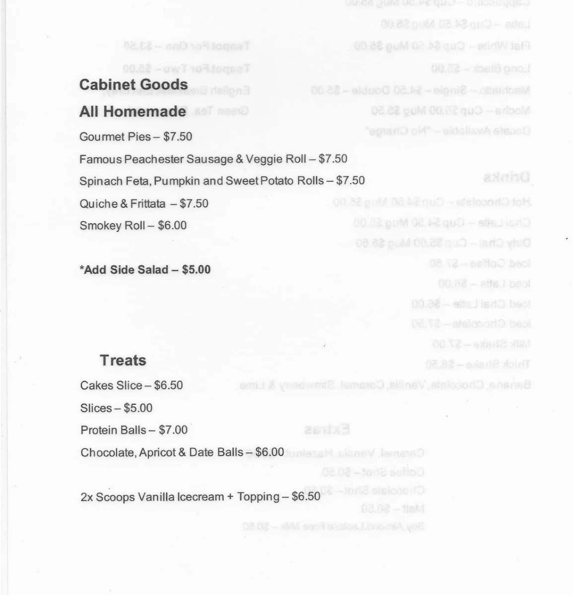 Menu, The Peachester Cafe Bakery