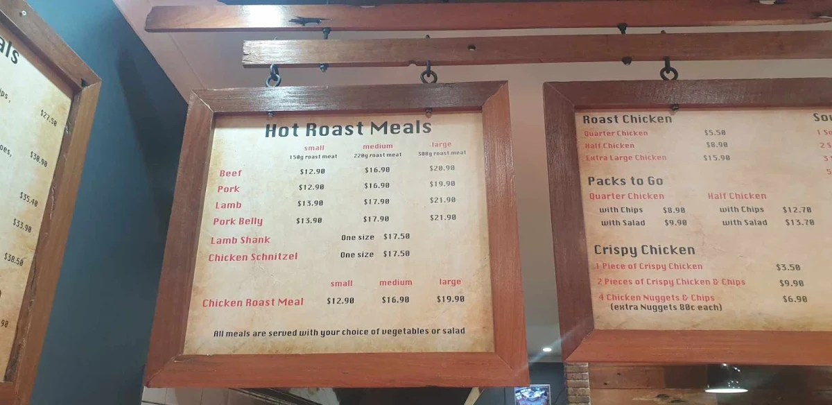 Menu, The Carvery Roast Meals Oxenford