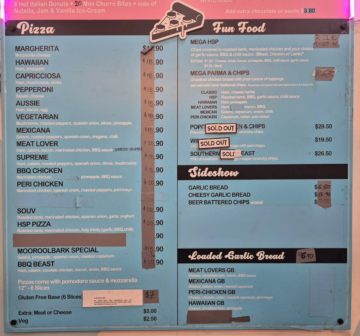 Menu, Dough Machine Pizza & Donuts
