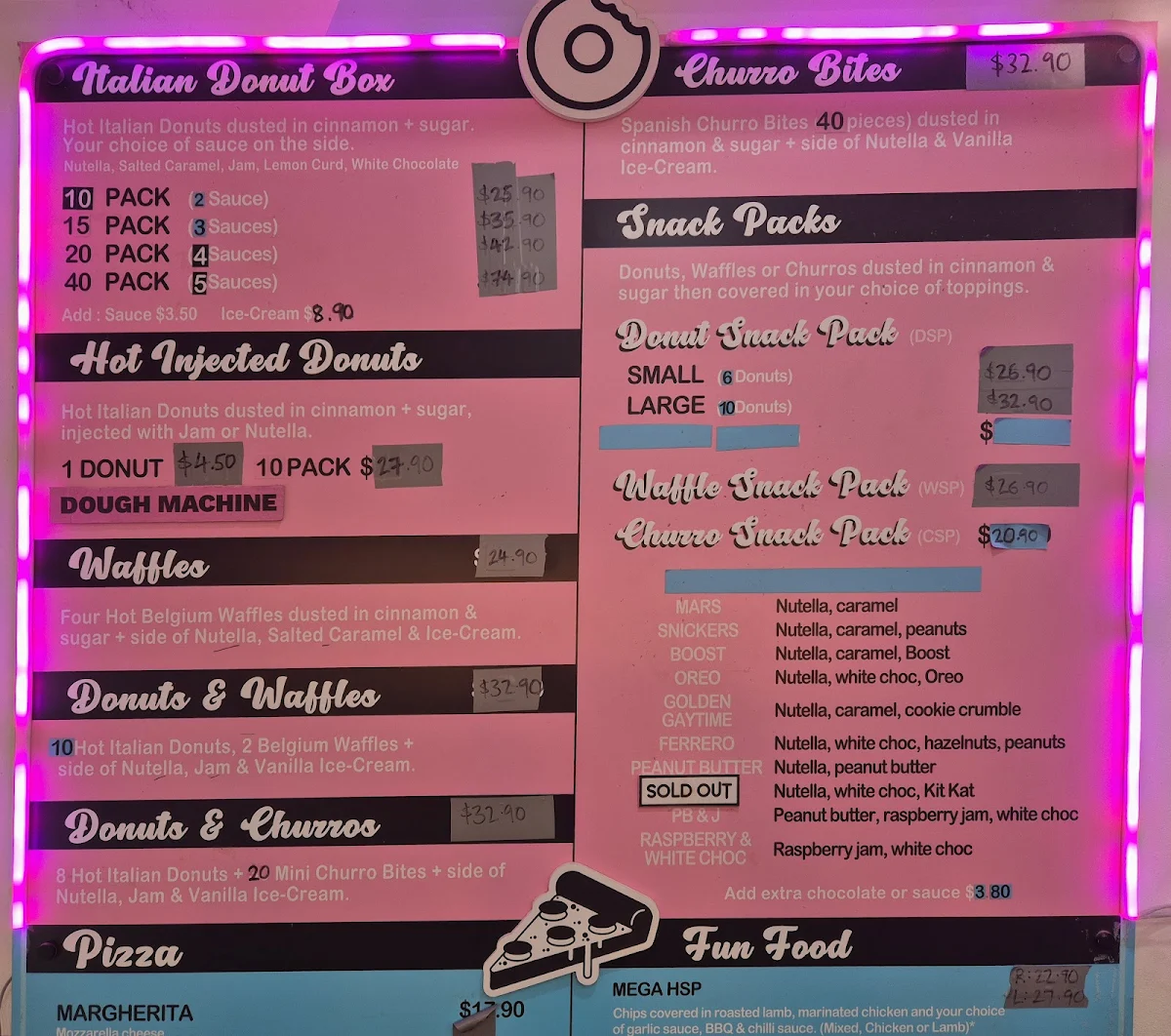Menu, Dough Machine Pizza & Donuts