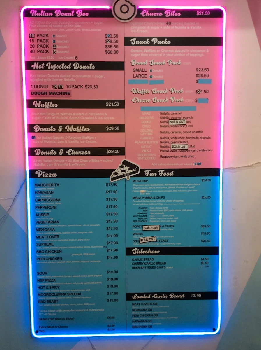 Menu, Dough Machine Pizza & Donuts