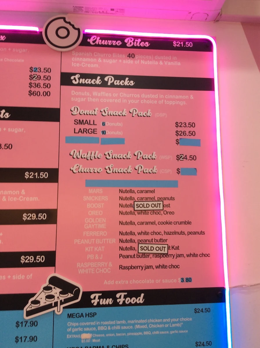 Menu, Dough Machine Pizza & Donuts