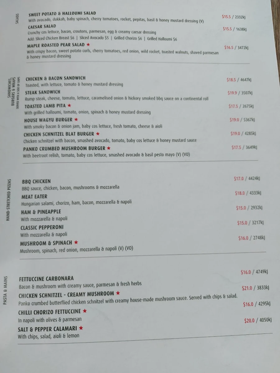 Menu, Stellarossa Everton Park