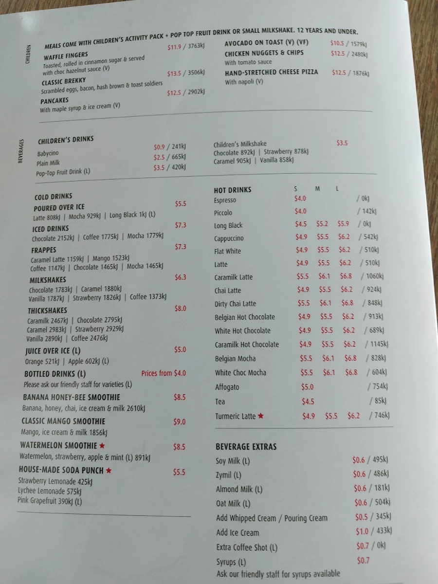 Menu, Stellarossa Everton Park