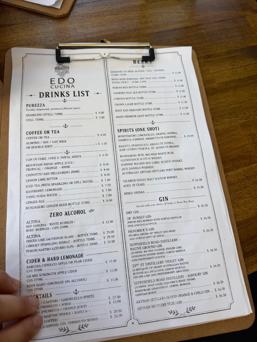 Menu, EDO CUCINA