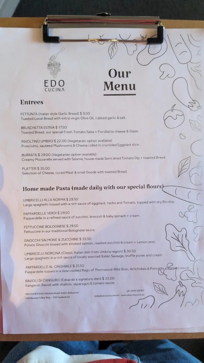 Menu, EDO CUCINA