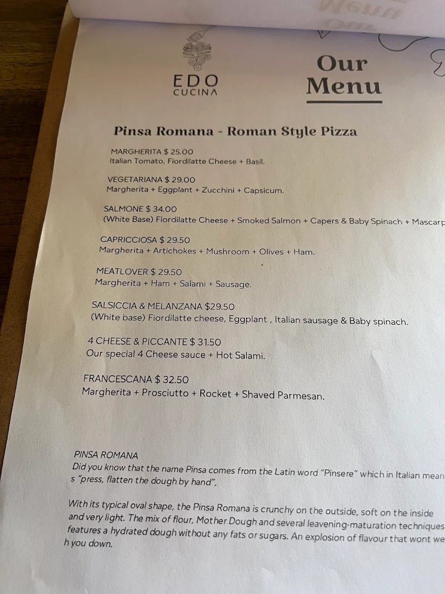 Menu, EDO CUCINA