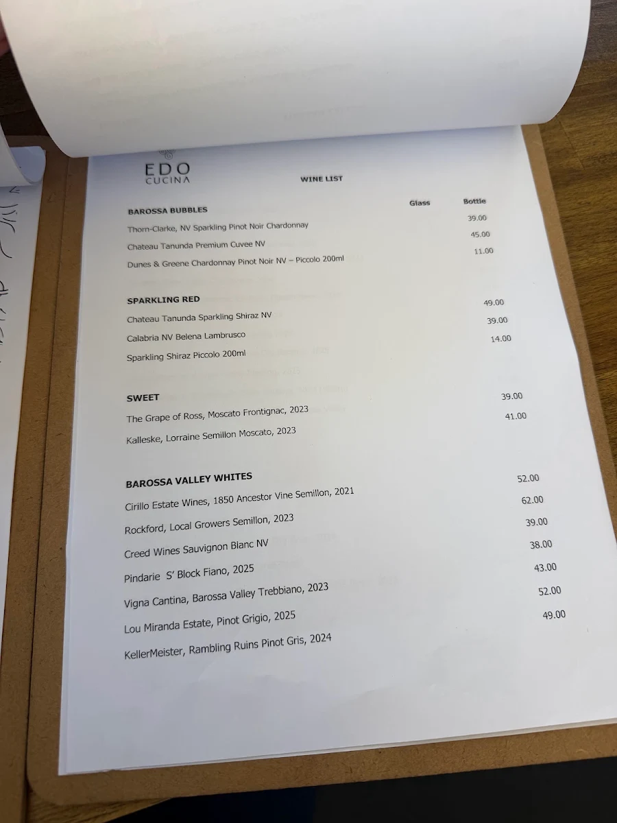 Menu, EDO CUCINA