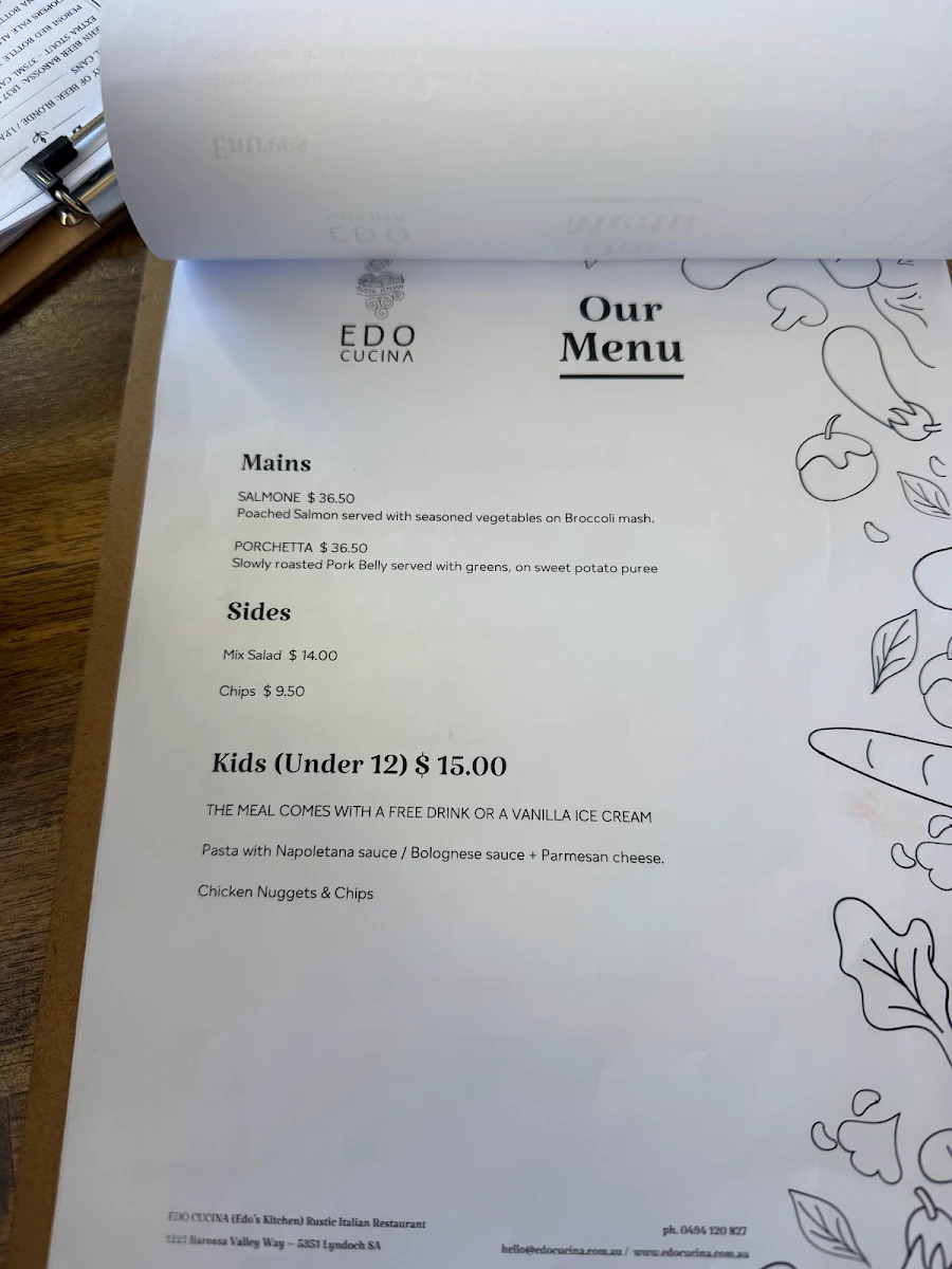 Menu, EDO CUCINA