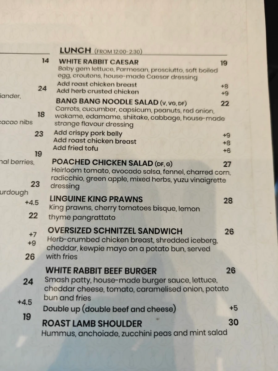 Menu, White Rabbit Marrickville