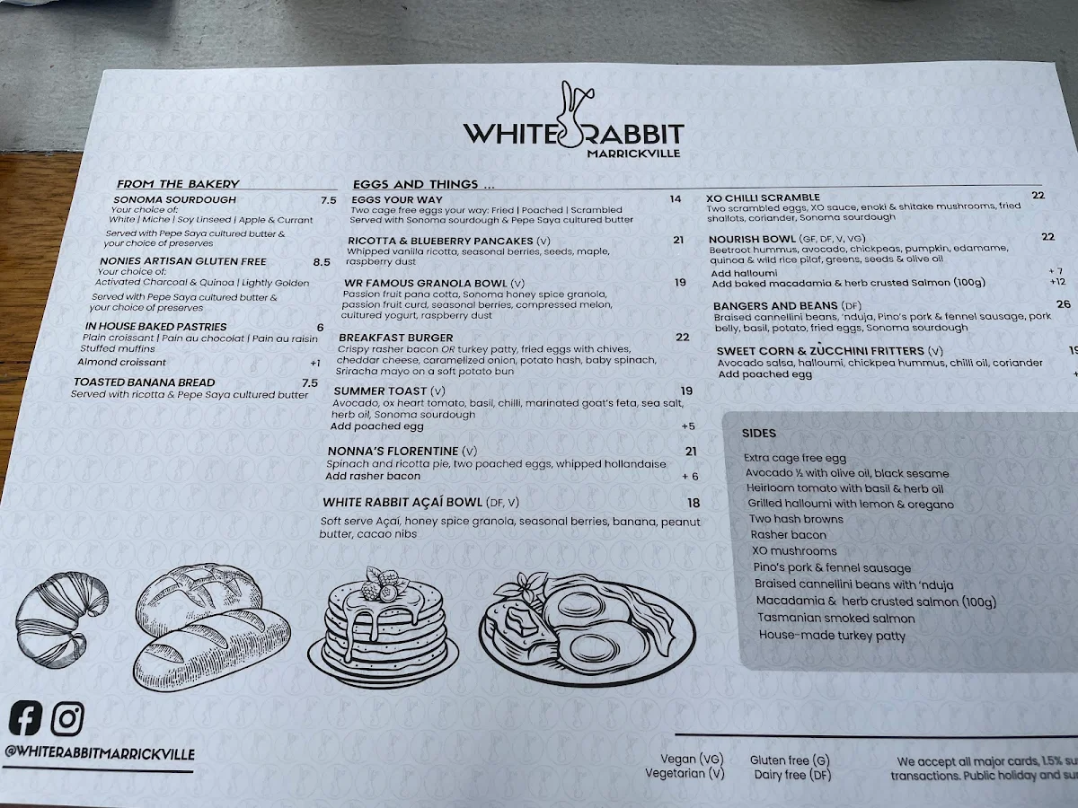 Menu, White Rabbit Marrickville