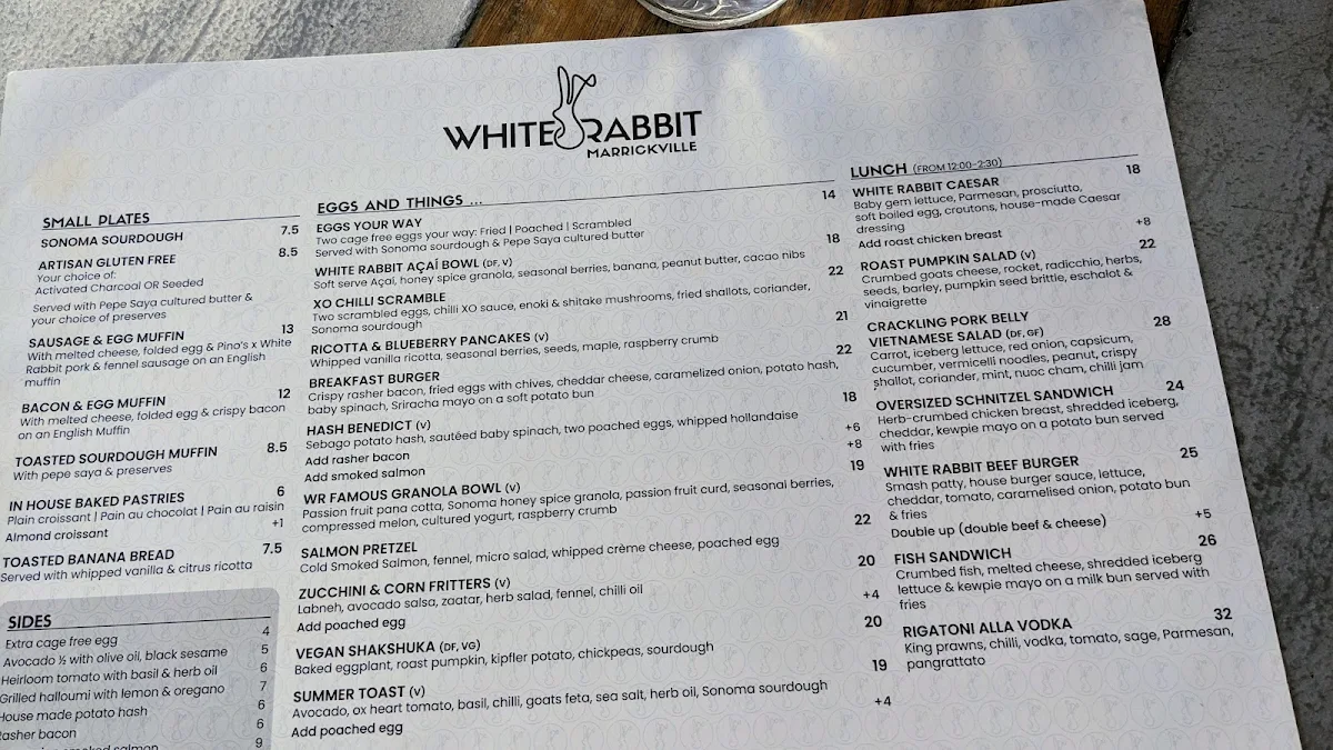 Menu, White Rabbit Marrickville