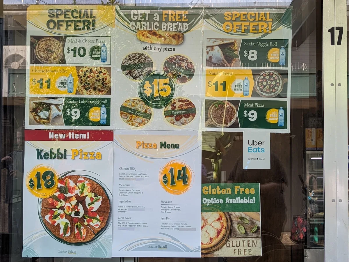 Menu, Zaatar Baladi Manouch Lebanese Bakery and pizza Ermington