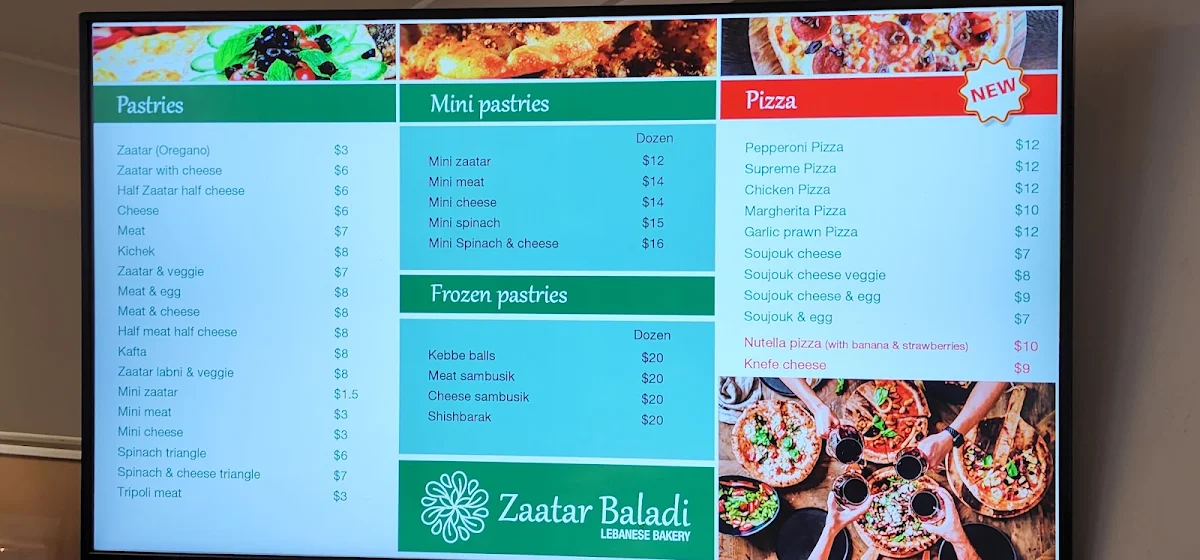 Menu, Zaatar Baladi Manouch Lebanese Bakery and pizza Ermington