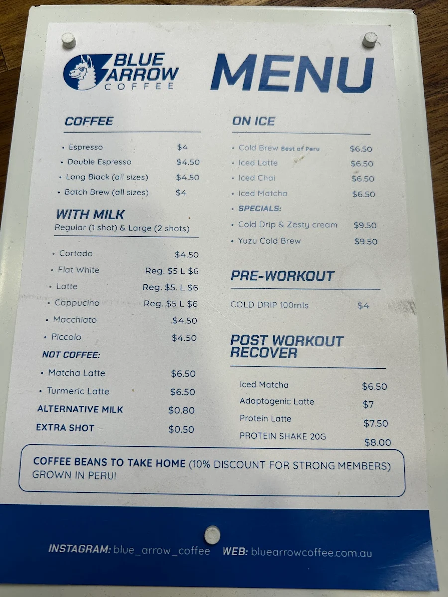 Menu, Blue Arrow Coffee