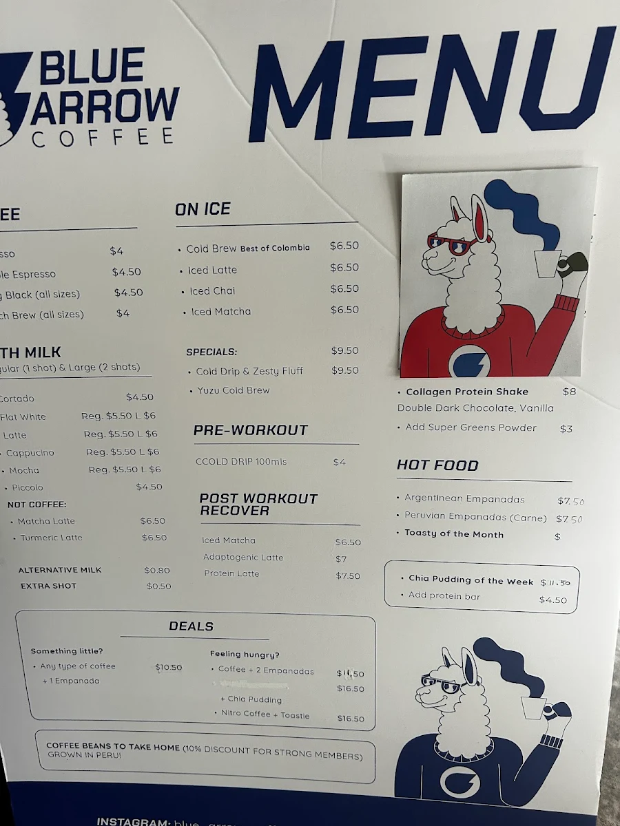 Menu, Blue Arrow Coffee