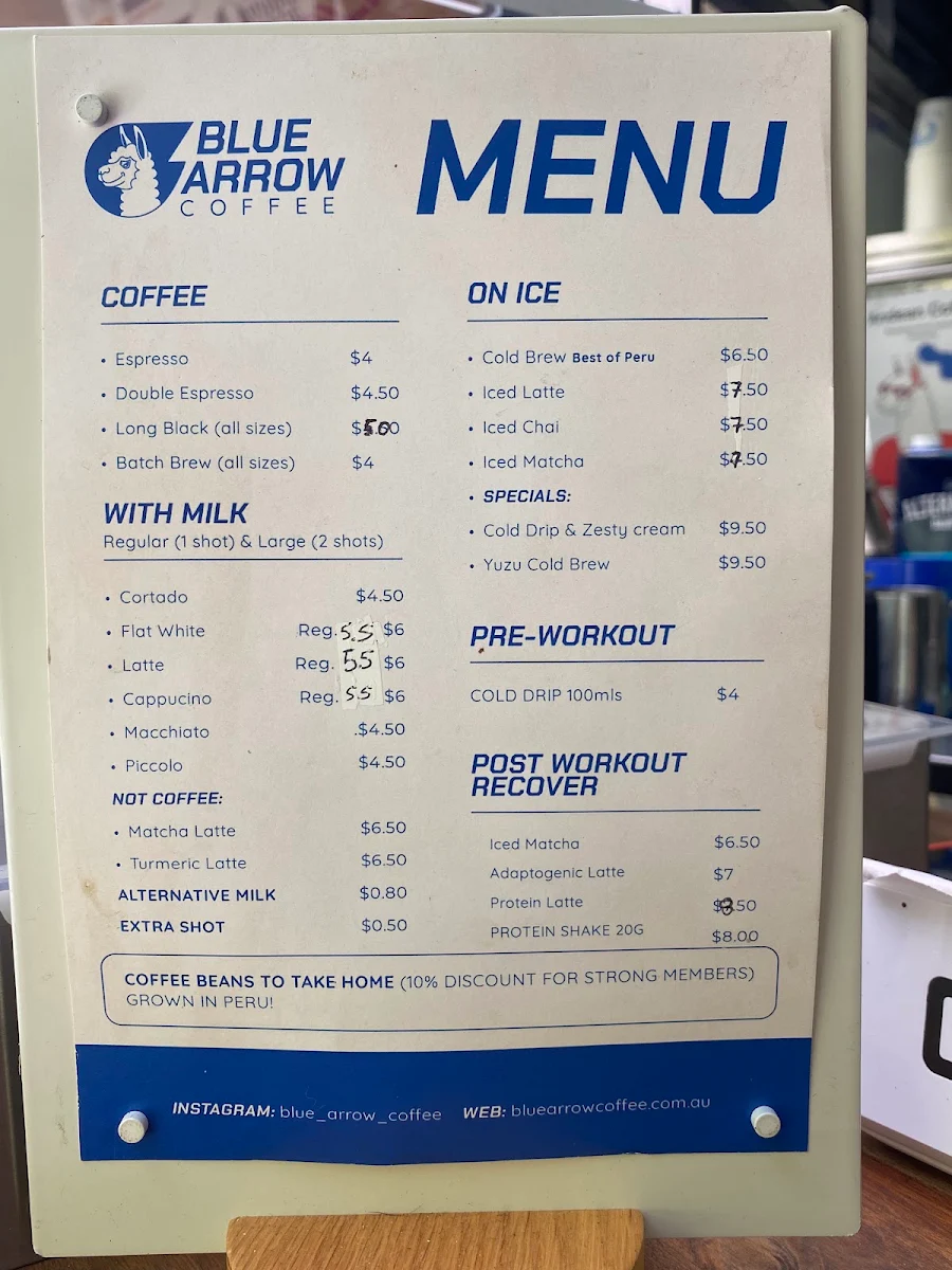 Menu, Blue Arrow Coffee
