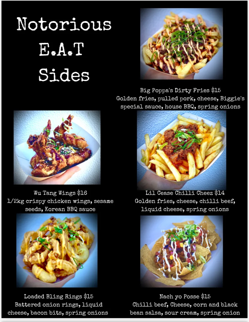 Menu, Notorious E.A.T. Foodtruck catering