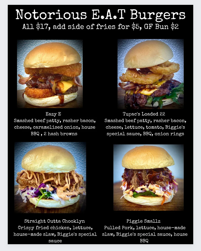 Menu, Notorious E.A.T. Foodtruck catering