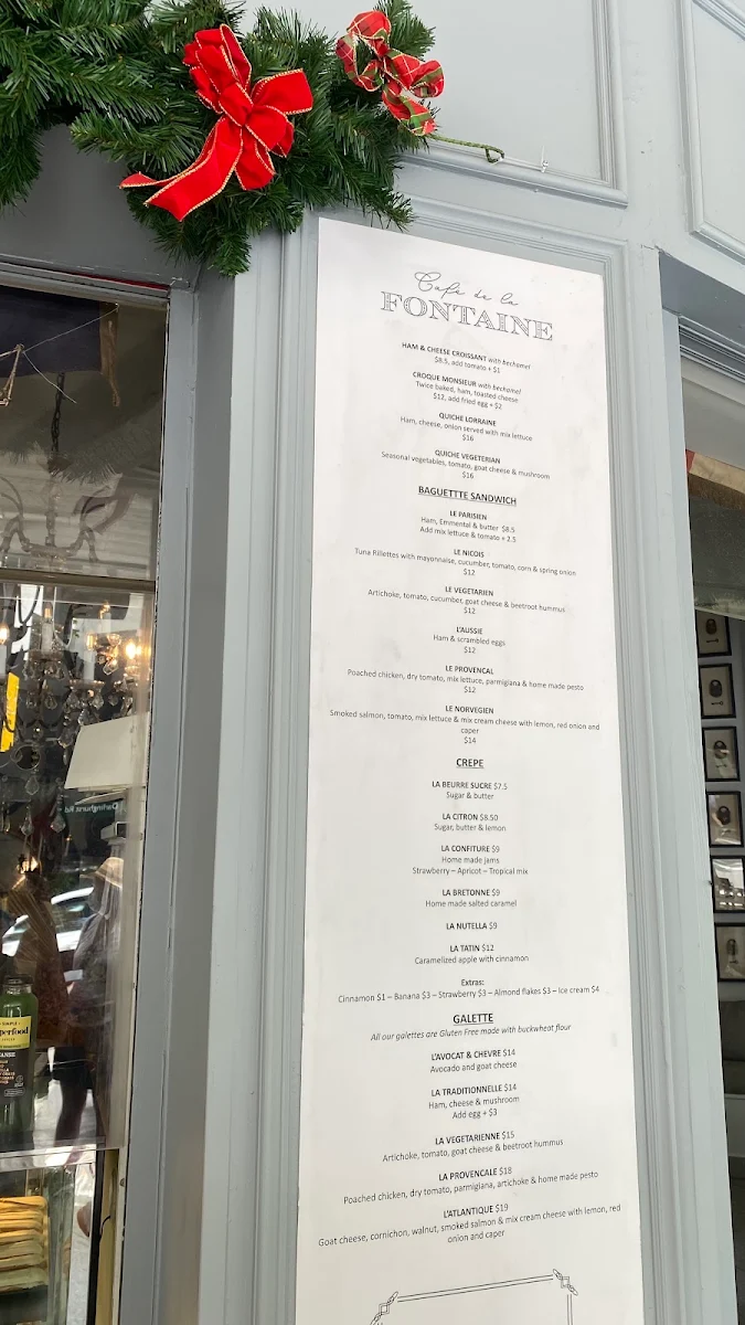 Menu, Café de la Fontaine