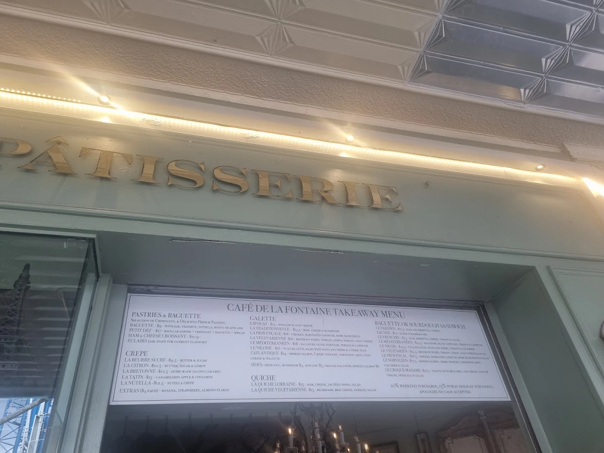Menu, Café de la Fontaine