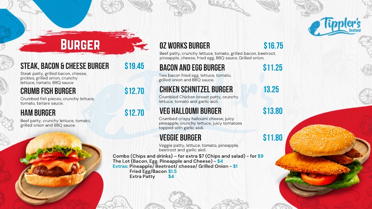 Menu, Tippler's Seafood