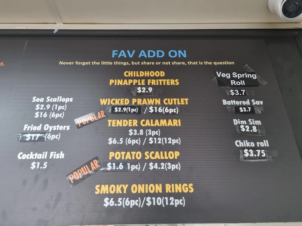 Menu, Tippler's Seafood