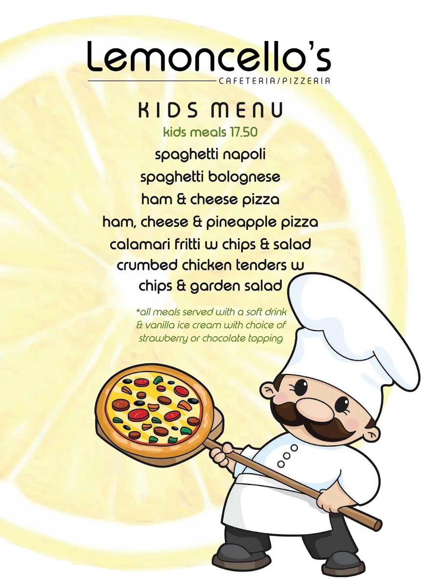 Menu, Lemoncello's Cairns
