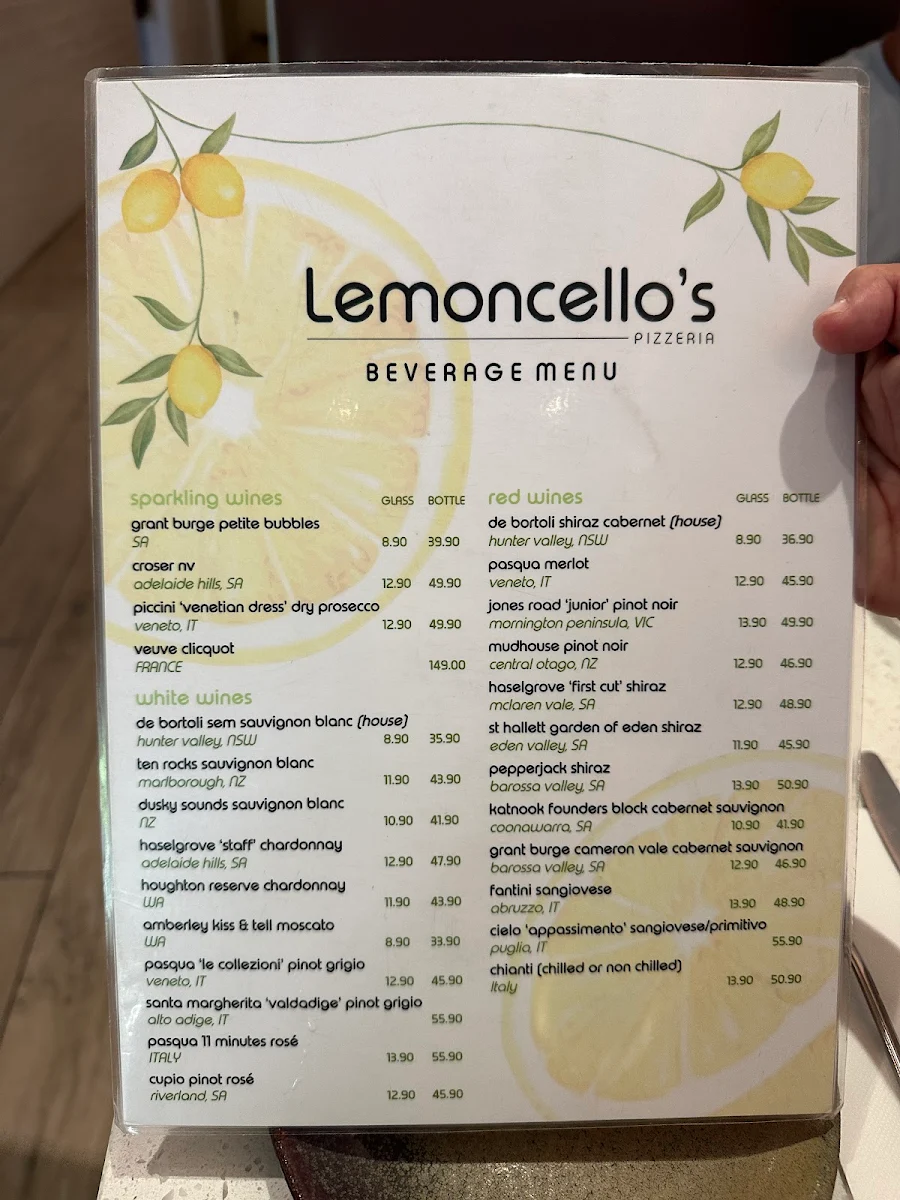 Menu, Lemoncello's Cairns