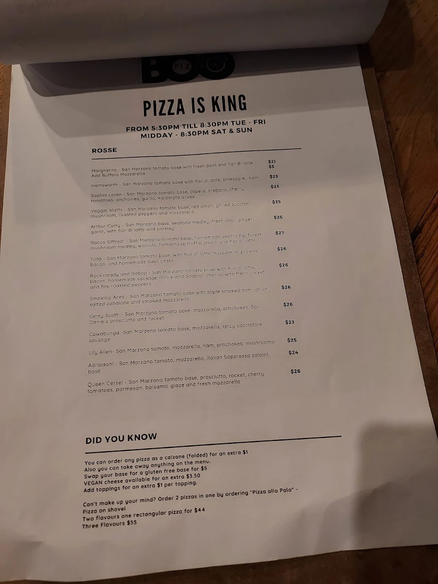 Menu, BOOtoo
