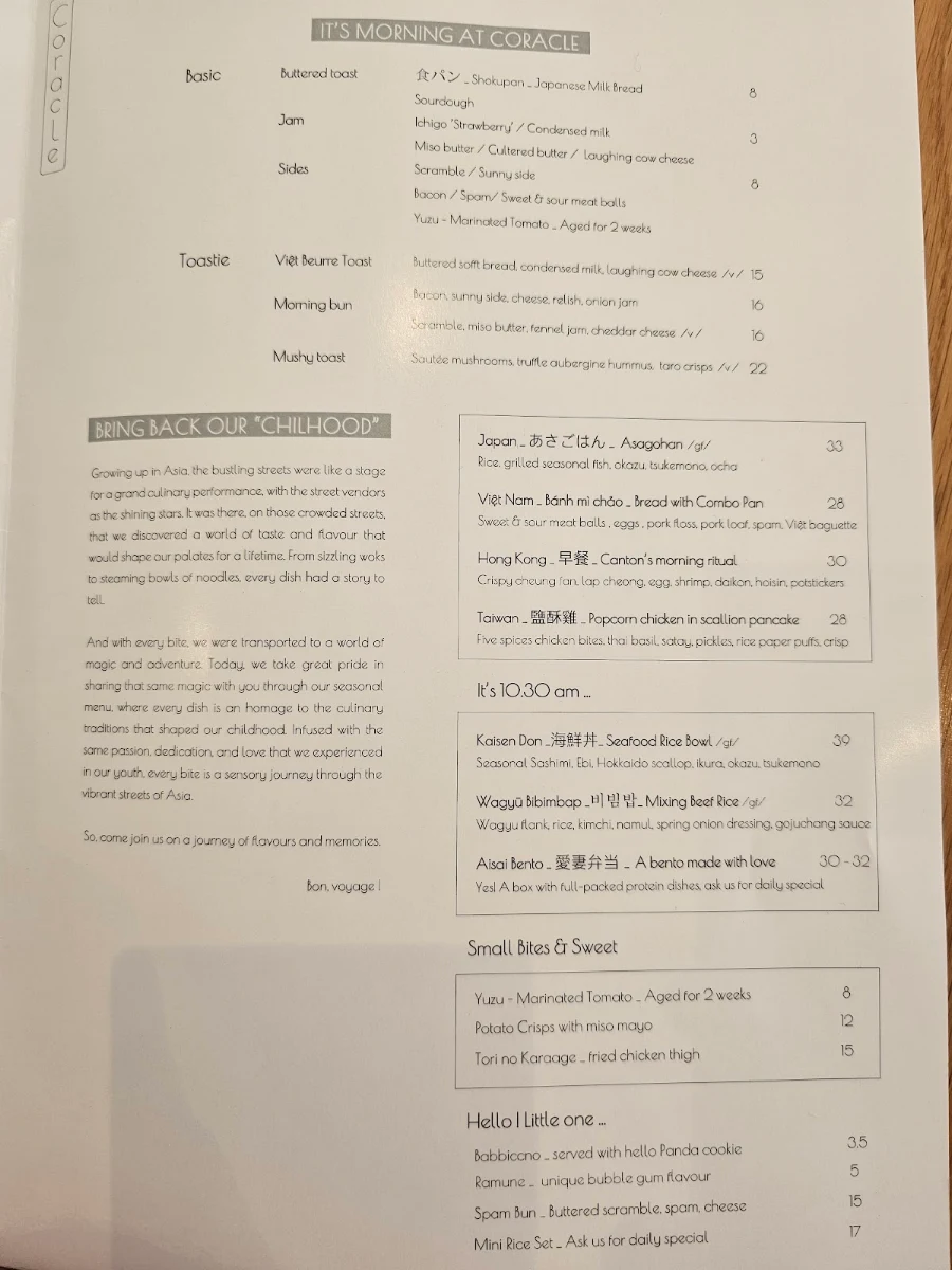 Menu, Coracle