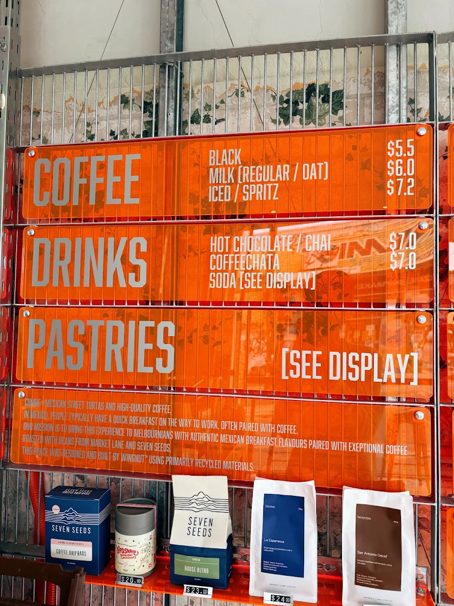 Menu, CUMBÉ Tortas & Coffee