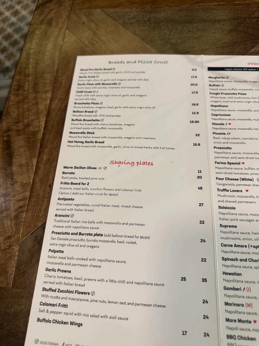 Menu, Farinas Top Ryde
