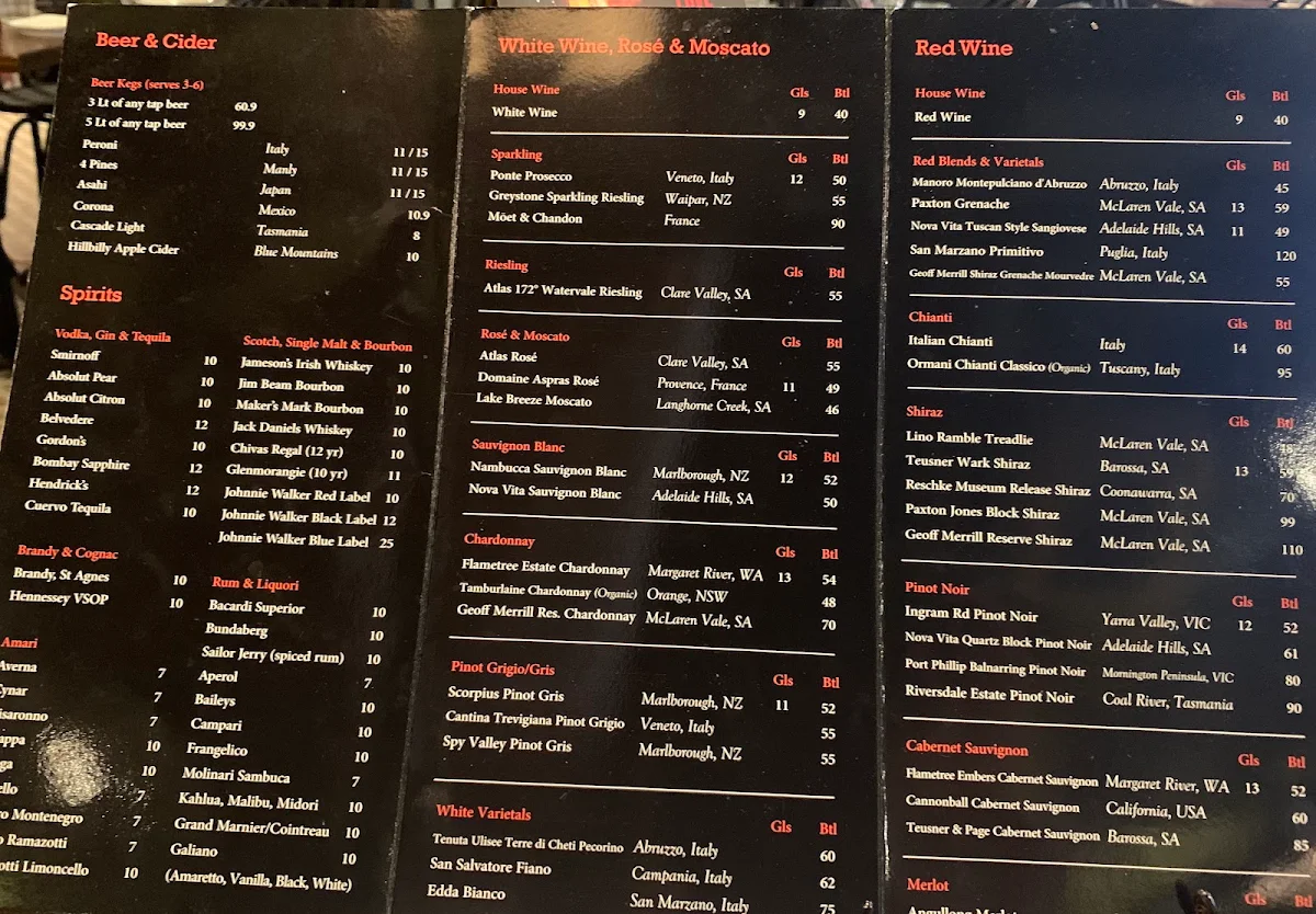 Menu, Farinas Top Ryde