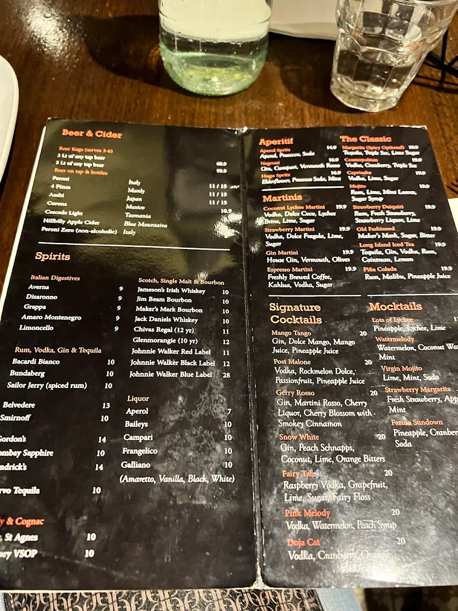 Menu, Farinas Top Ryde