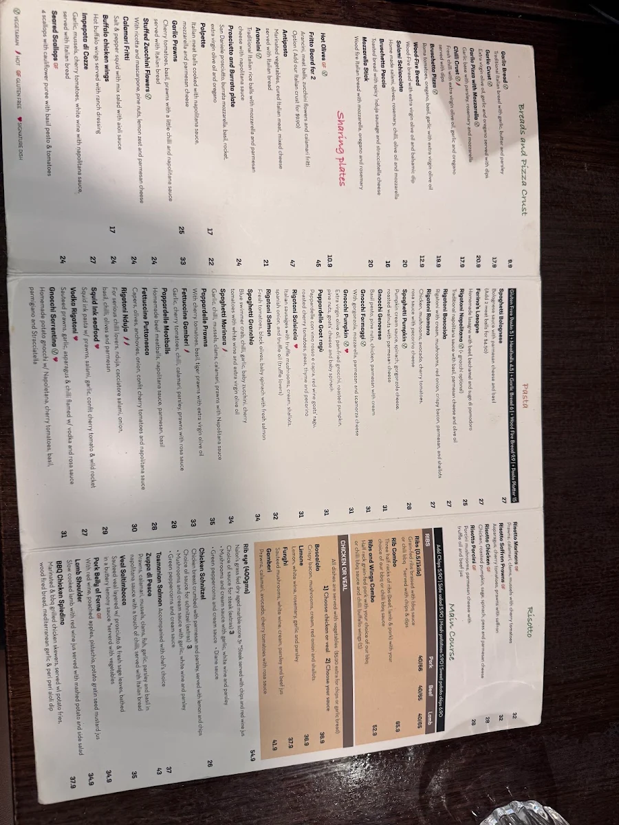 Menu, Farinas Top Ryde