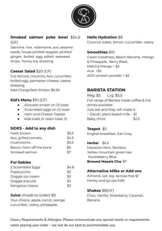 Menu, Sketch Coffee & Art