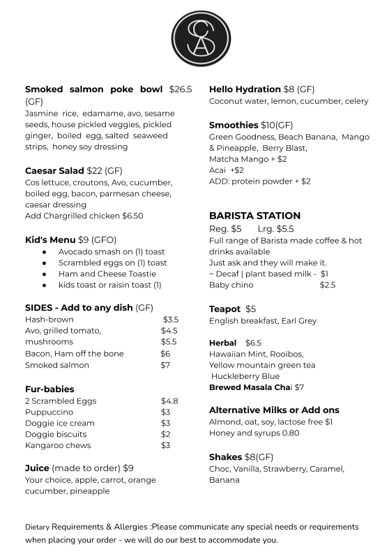 Menu, Sketch Coffee & Art