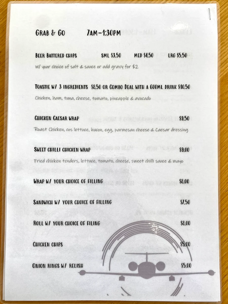 Menu, Jets Cafe