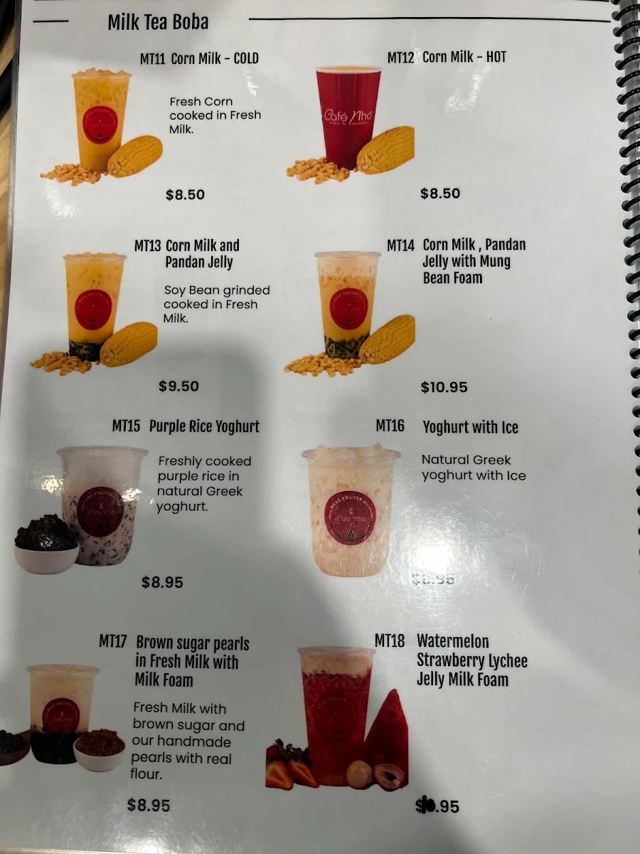 Menu, Cafe Nho