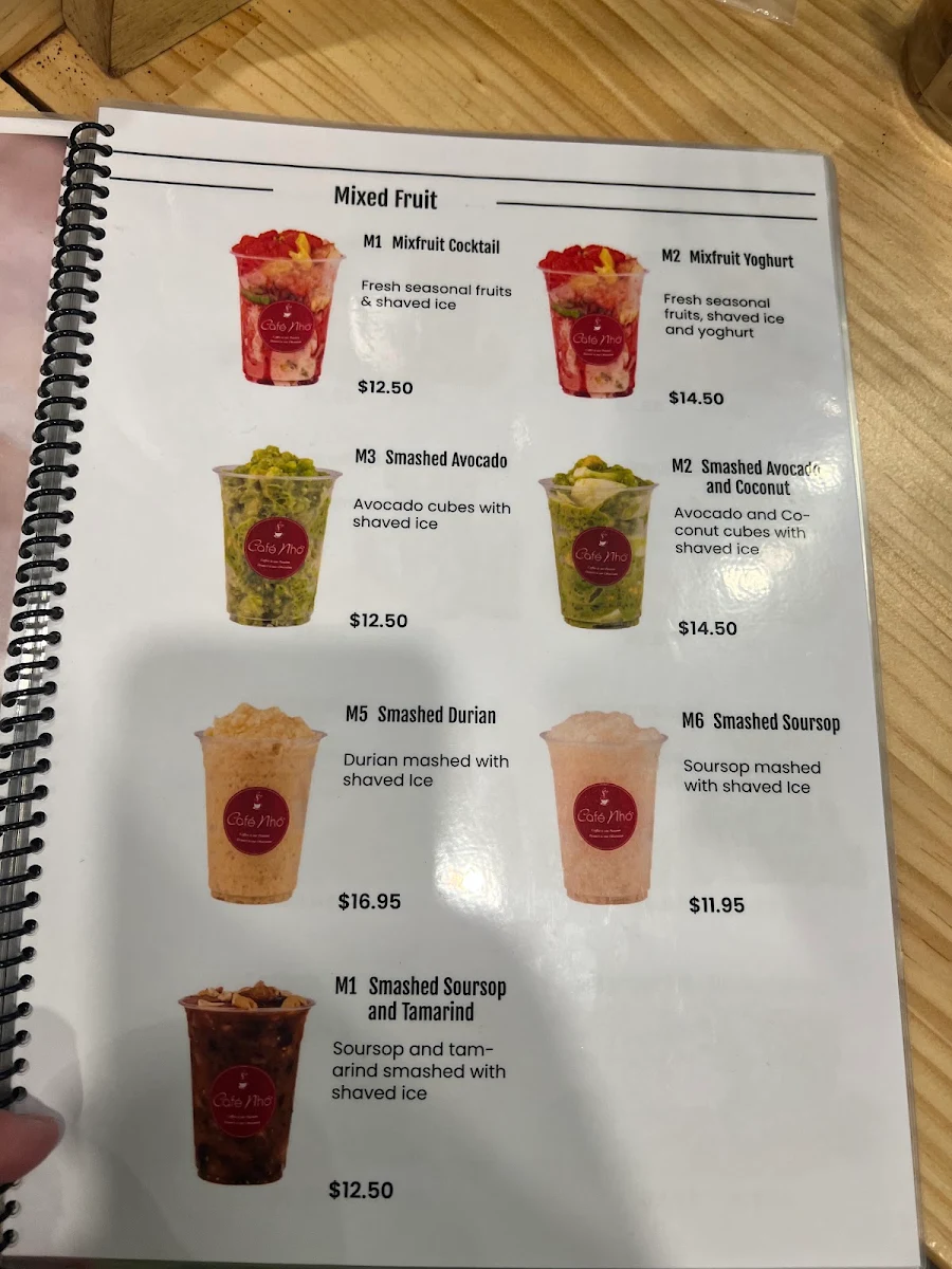 Menu, Cafe Nho