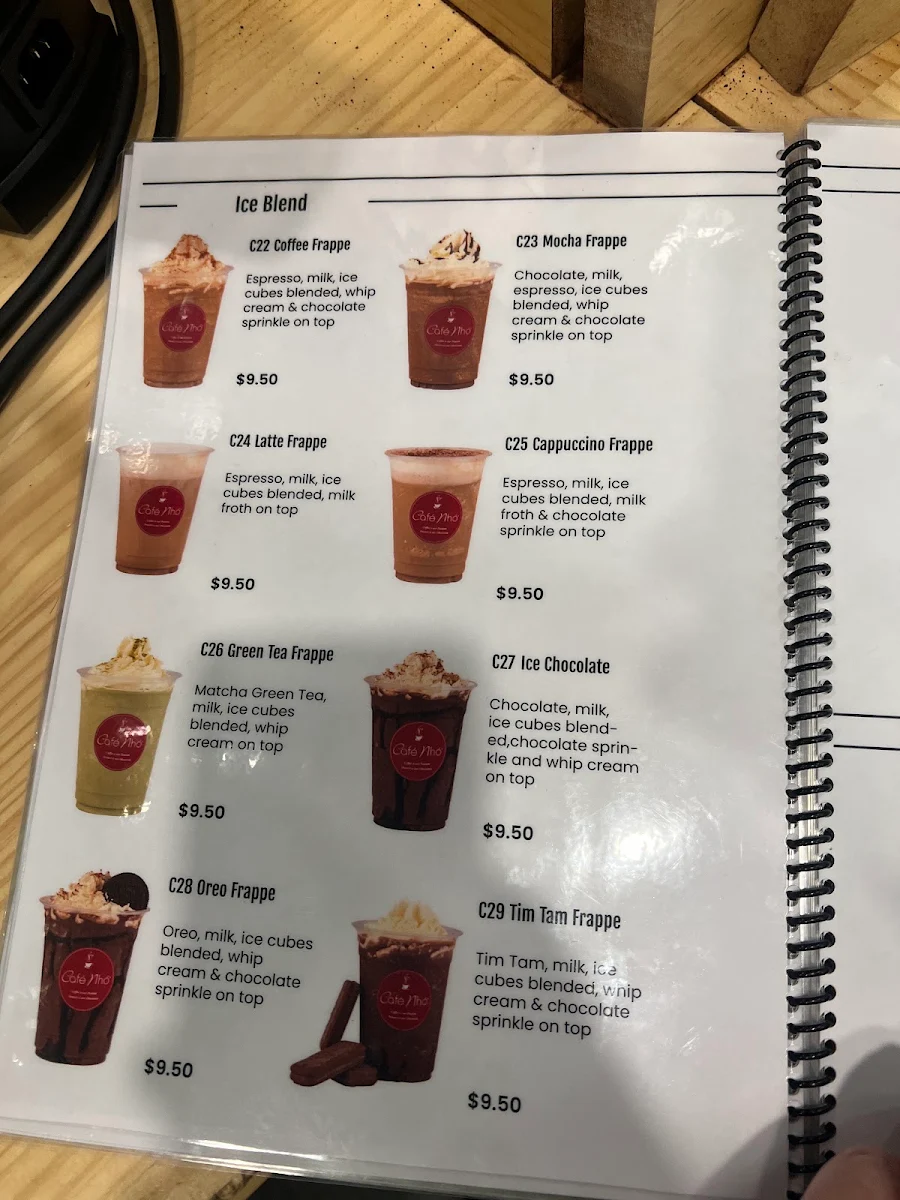 Menu, Cafe Nho
